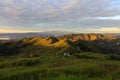 Landscape scene of Sunrise with beautiful green hills view from Dream World Resort, Kundasang, Sabah, Borneo