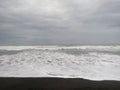 Landscape scenery beach with black sand on morning