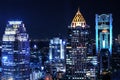 Buildings and skyscrapers in the central business area of Bangkok city at night Royalty Free Stock Photo