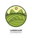 Landscape scenery design with green fields and hills web button