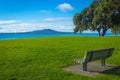 Landscape Scenery of Milford Beach Auckland New Zealand; View to Rangitoto Island during Sunny Day Royalty Free Stock Photo