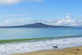 Landscape Scenery of Milford Beach Auckland New Zealand; View to Rangitoto Island during Sunny Day Royalty Free Stock Photo