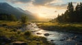 Stunning Sunset River In The Mountains: A Cryengine Inspired Uhd Landscape