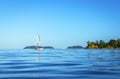 Landscape Scenery Scandrett Beach Auckland New Zealand; A Boat Crushing Through Calm Water