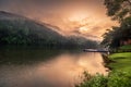 Landscape Scenery View of Mountain Range Against Blue Sky Background at Sunrise, Scenic Tranquil Nature With Beautiful Lake at The Royalty Free Stock Photo