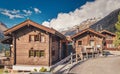 Landscape Scenery View Old Town Valley of Zermatt City, Switzerland. Cityscape Scenic of Traditional Architecture of Swiss Culture Royalty Free Stock Photo