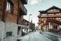 Landscape Scenery View Old Town Valley of Zermatt City, Switzerland. Cityscape Scenic of Traditional Architecture of Swiss Culture