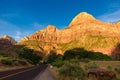 Landscape scenery at the Zion National Park, beautiful colors of rock formation in Utah - USA Royalty Free Stock Photo