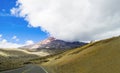 Landscape with scenic road and Chimborazo volcano shrouded in the clouds, Ecuador Royalty Free Stock Photo