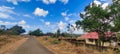 Landscape scenic view of Sahyadri Mountain Ranges from a roadside grass field. Royalty Free Stock Photo