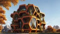 The Hive - brutalist building with hexagonal-pattern and lush vegetation faÃ§ade - Generative AI Illustratio