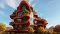 The Hive - brutalist building with hexagonal-pattern and lush vegetation faÃ§ade - Generative AI Illustratio