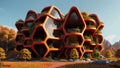 The Hive - brutalist building with hexagonal-pattern and lush vegetation faÃ§ade - Generative AI Illustratio