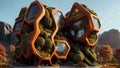 The Hive - brutalist building with hexagonal-pattern and lush vegetation faÃ§ade - Generative AI Illustratio