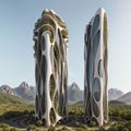 Sustainable skyscraper village masterplan in nature - Generative AI Illustration