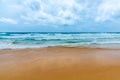 Landscape of sea beach sand and cloudy blue sky with sunny in windy day at Phuket sea Thailand Royalty Free Stock Photo