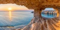 Landscape with sea cave at sunset, Ayia Napa, Cyprus Royalty Free Stock Photo