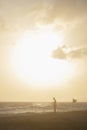 Landscape of sea and cloudy sky which has sunbeam and beach Royalty Free Stock Photo