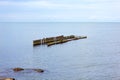 Landscape of sea with iron Breakwater. Black Sea, Poti, Georgia