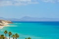 Landscape with sea and mountain in Fuerteventura, Canary islands (Spain on a summer day. Royalty Free Stock Photo