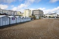 Landscape by the sea. Row of beach huts in Eastbourne East Sussex England UK Royalty Free Stock Photo