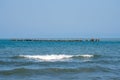 Landscape of sea, seagulls on a concrete Breakwater. Black Sea, Poti