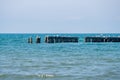 Landscape of sea, seagulls on a concrete Breakwater. Black Sea, Poti