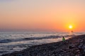 Landscape of the sea, ship silhouette and bottle Royalty Free Stock Photo