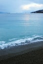 Landscape with sea and ships in winter. Russia, Black Sea. Royalty Free Stock Photo