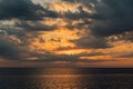 landscape sea with sunset on the horizon with clouds Royalty Free Stock Photo