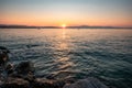 Landscape in the sunset, view of the sea in Baska Bay. seascape waves and beach Royalty Free Stock Photo