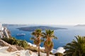 A landscape with sea view. Cruise liner at the sea near the island Santorini, Greece Royalty Free Stock Photo