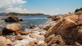 Landscape with sea waves crashing over rocks the sea Royalty Free Stock Photo