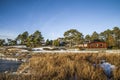 Landscape by the sea in the winter (cabin) Royalty Free Stock Photo