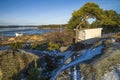 Landscape by the sea in the winter (outhouse) Royalty Free Stock Photo