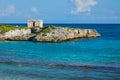 Landscape, seascape of Caribbean coast and Mayan Ruins. Quintana Roo, Mexico, Cancun, Riviera Maya Royalty Free Stock Photo