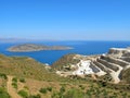 Landscape and seascape of Crete with view of gypsum quarry