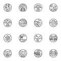 Landscape, seascape line icons set