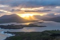 Landscape seascape sunrise morning sunlight Valentia Island  Cromwell Point Lighthouse Portmagee Ring ok Kerry Ireland Royalty Free Stock Photo