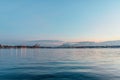 seascape view of Seattle waterfront with cranes Royalty Free Stock Photo