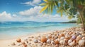 Landscape with seashells on tropical beach - summer holiday Royalty Free Stock Photo