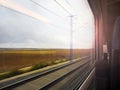 Landscape seen from a window train in motion Royalty Free Stock Photo