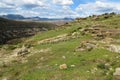 Landscape of sheep grazing in the mountains near Malealea in the scenic Kingdom of Lesotho