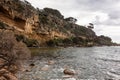 Landscape of Shelley Cove near Bunker Bay, Eagle Bay in Western Australia with rocky beach in overcast weather Royalty Free Stock Photo