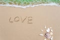 Landscape with shells on tropical beach,