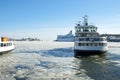 Landscape with a ship and the ice drift Royalty Free Stock Photo