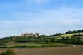 Landscape shot in Bavaria with the historic Harburg Castle from the 11th or 12th century, between forests and fields