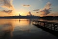 Landscape shot of a dock on the beautiful Lake Ohrid during sunset - great for wallpapers Royalty Free Stock Photo