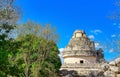 Landscape shot of the El Caracol Observatory unique structure at Chichen Itza