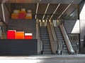 Landscape shot of escalators in a modern dark building Royalty Free Stock Photo